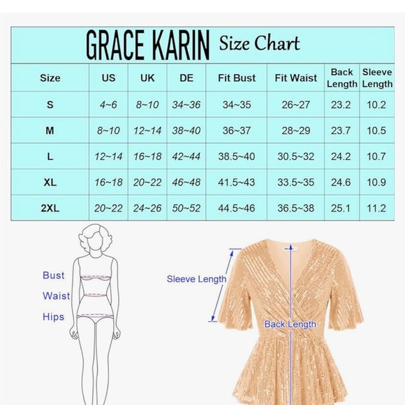 XL GRACE KARIN Sequin Women Short Sleeve Sparkly Blouse in Blue Ocean - Picture 5 of 7